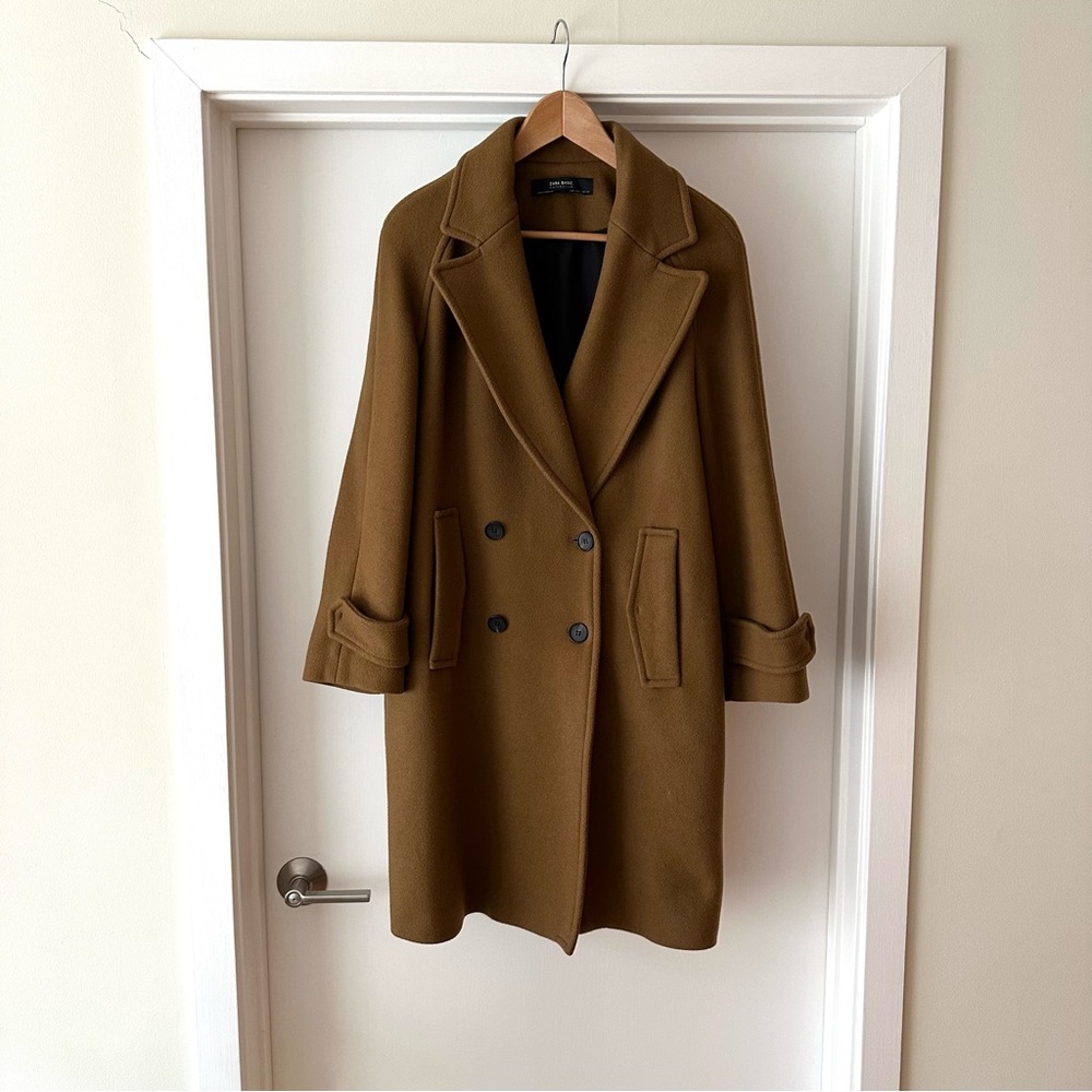zara camel wool blend long coat